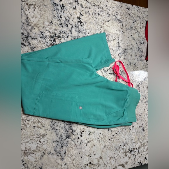 Figs Pants - Figs Teal Pants with Pink Drawstring